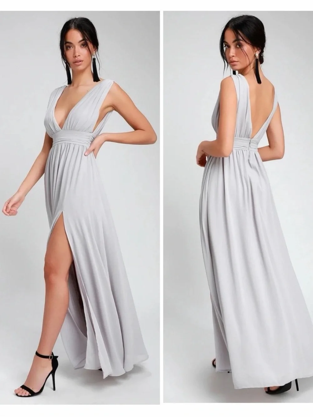 lulus light grey dress Lovely Light Grey Dress - Mermaid Maxi Dress - Cowl Neck Dress